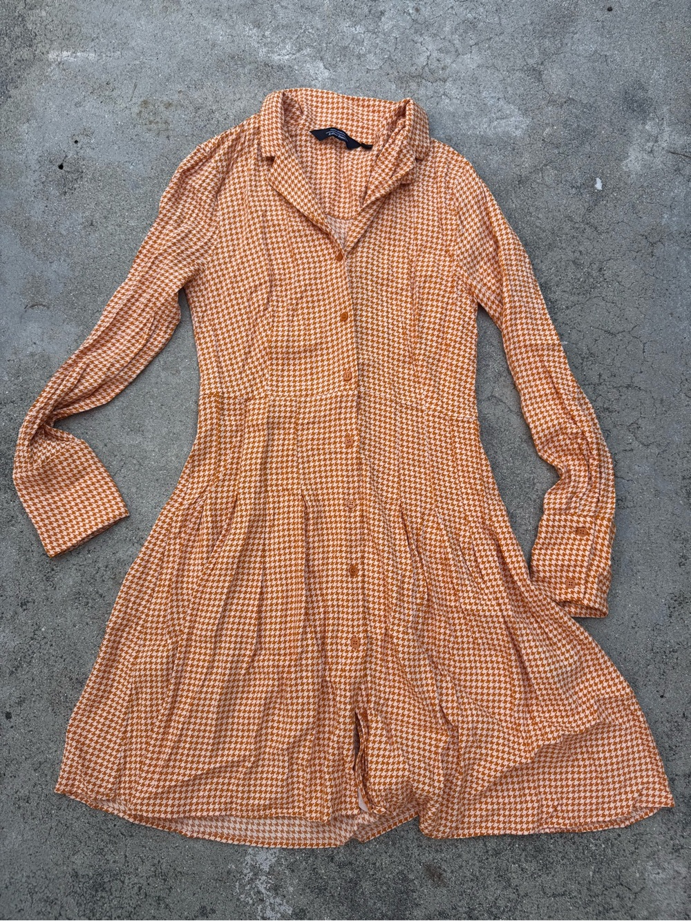 & other stories orange houndstooth button down mini dress long sleeve size 2